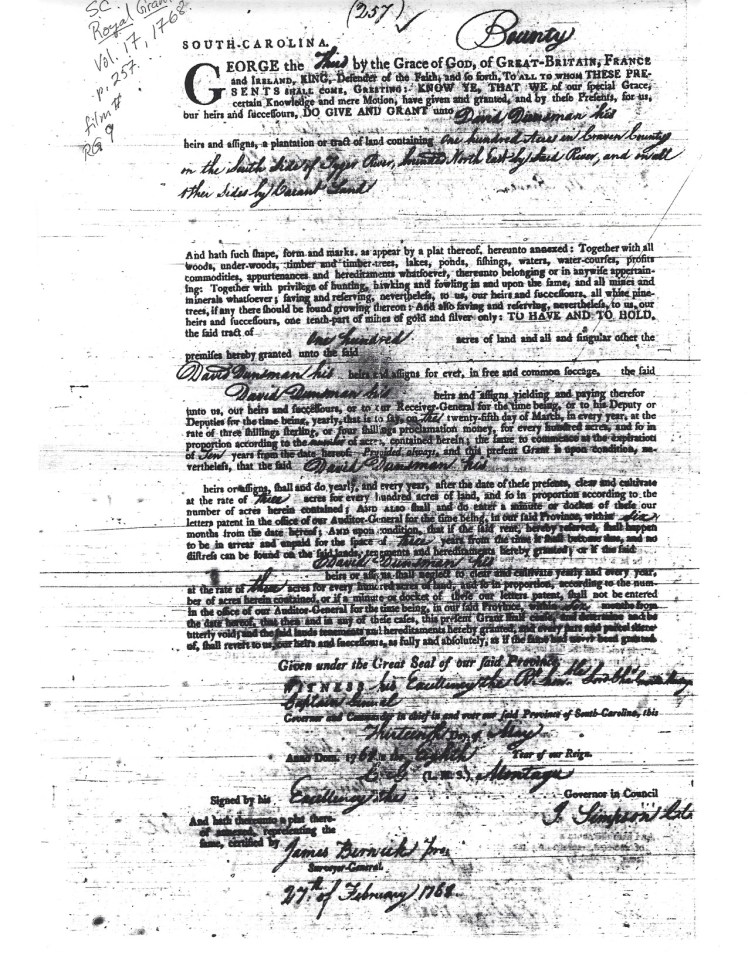 Dinsmore, David, SC Royal Grants 17, p. 257