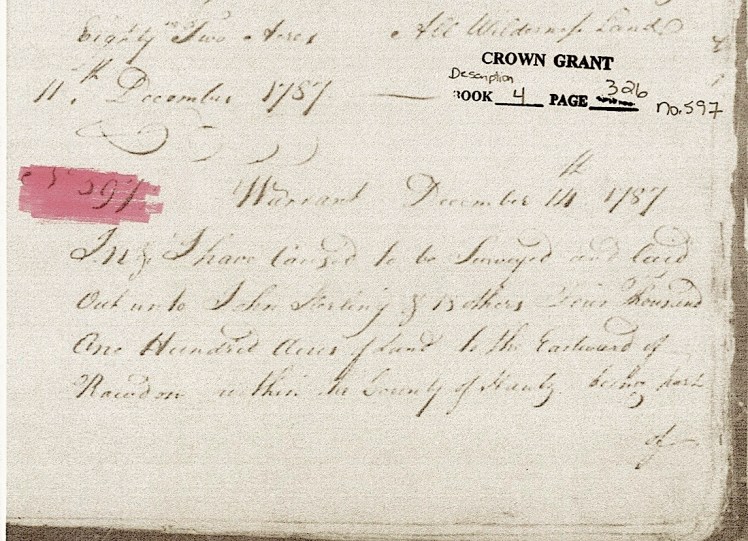 Hants Co 1787 Crown Land warrant 14 Dec Bk4 pp326-7