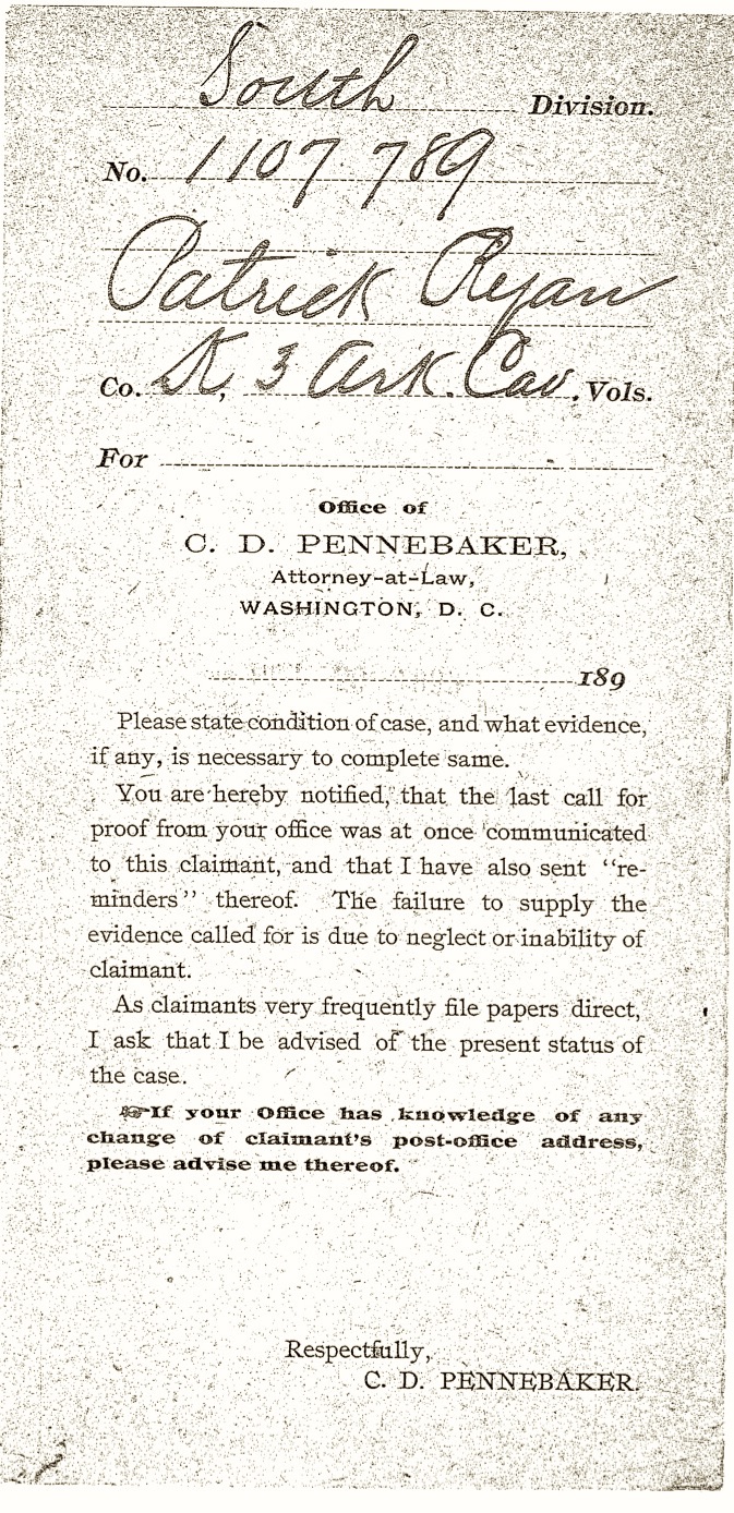 Ryan, Patrick Union Pension File (1)