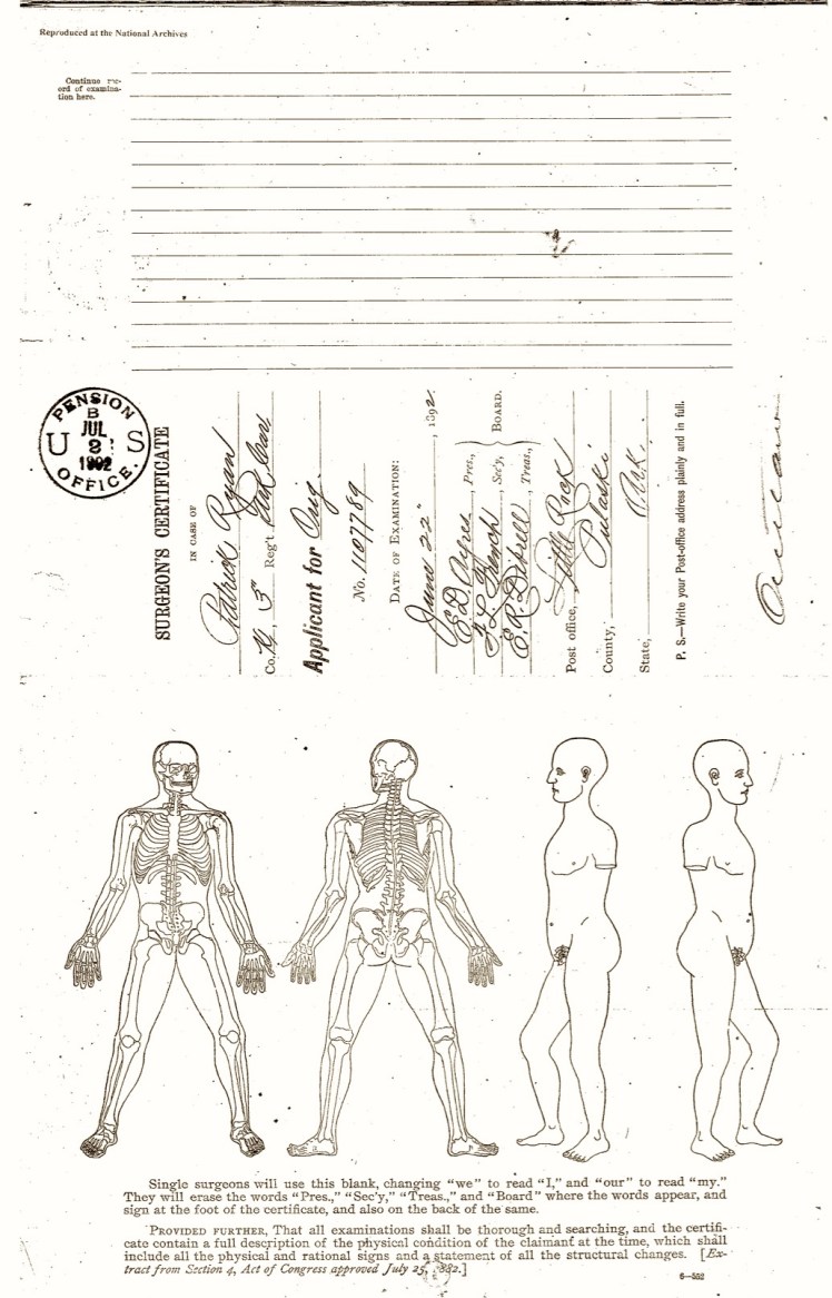 Ryan, Patrick Union Pension File, Medical Examining Board 2
