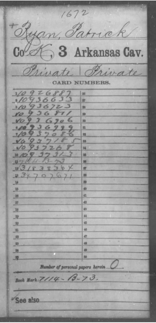 Ryan, Patrick Union Service Record