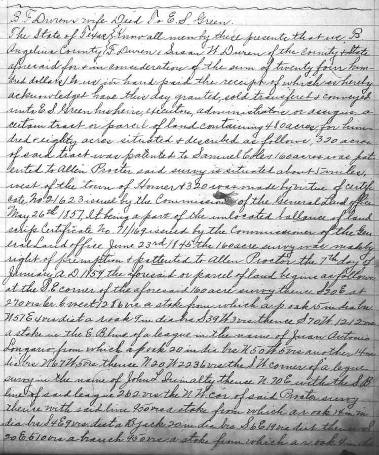 Green, E.S. Deed, 28 Feb. 1863, Angelina Co., TX DB E, p334