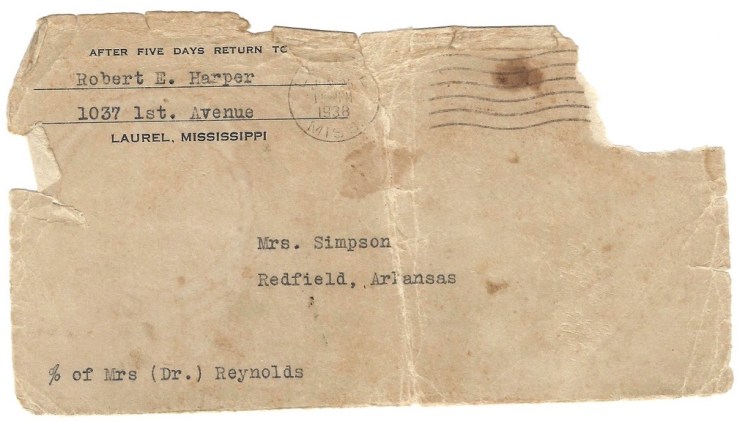 Harper Letter to Mrs. Simpson Redfield, Envelope