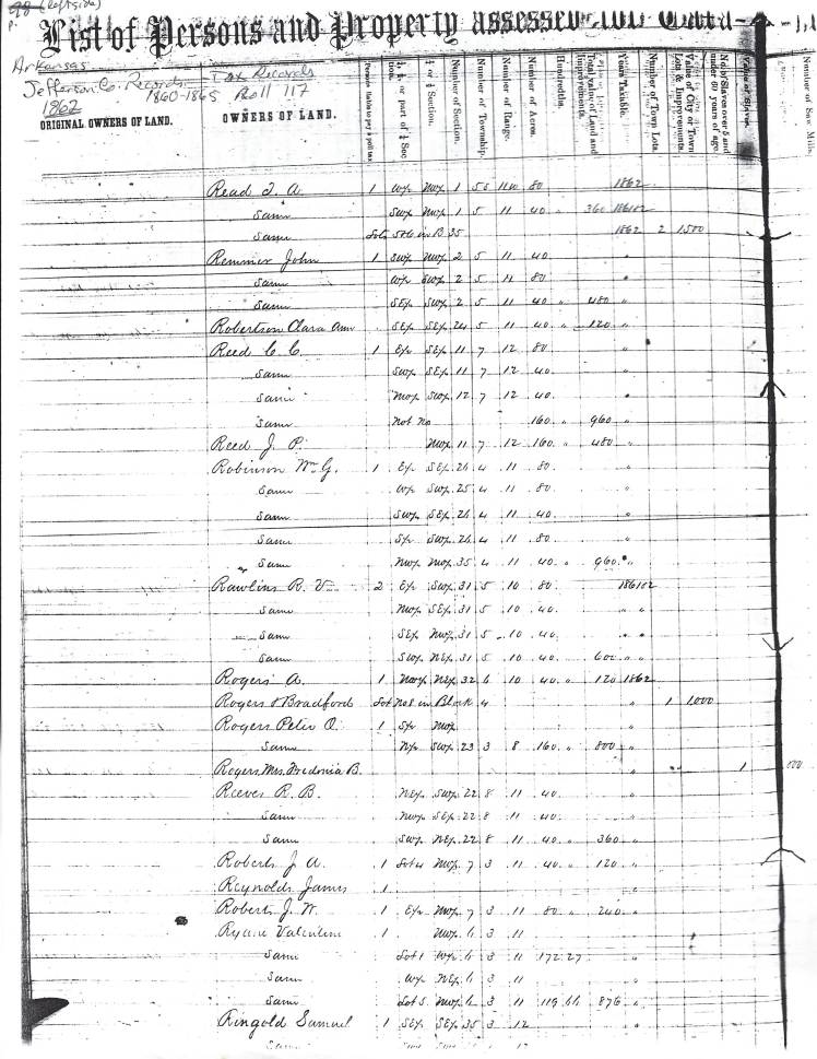 Valentine Ryan 1862 Jefferson County Tax List p. 98