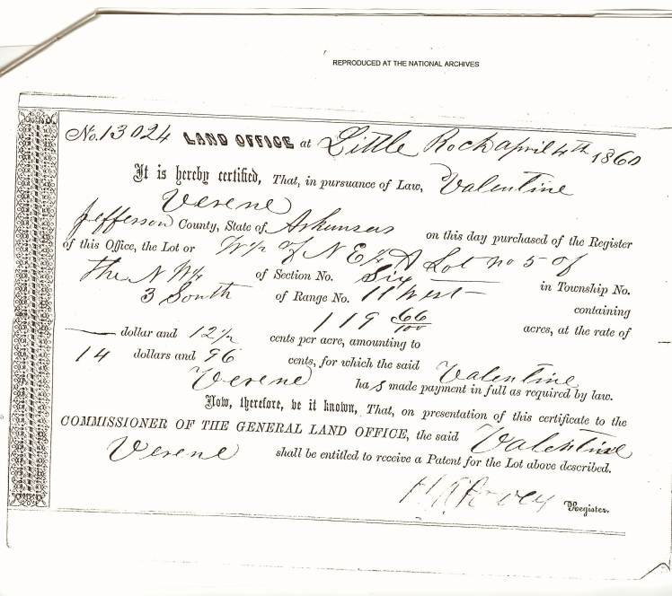 Valentine Ryan Receipt Purchase 1860 Land