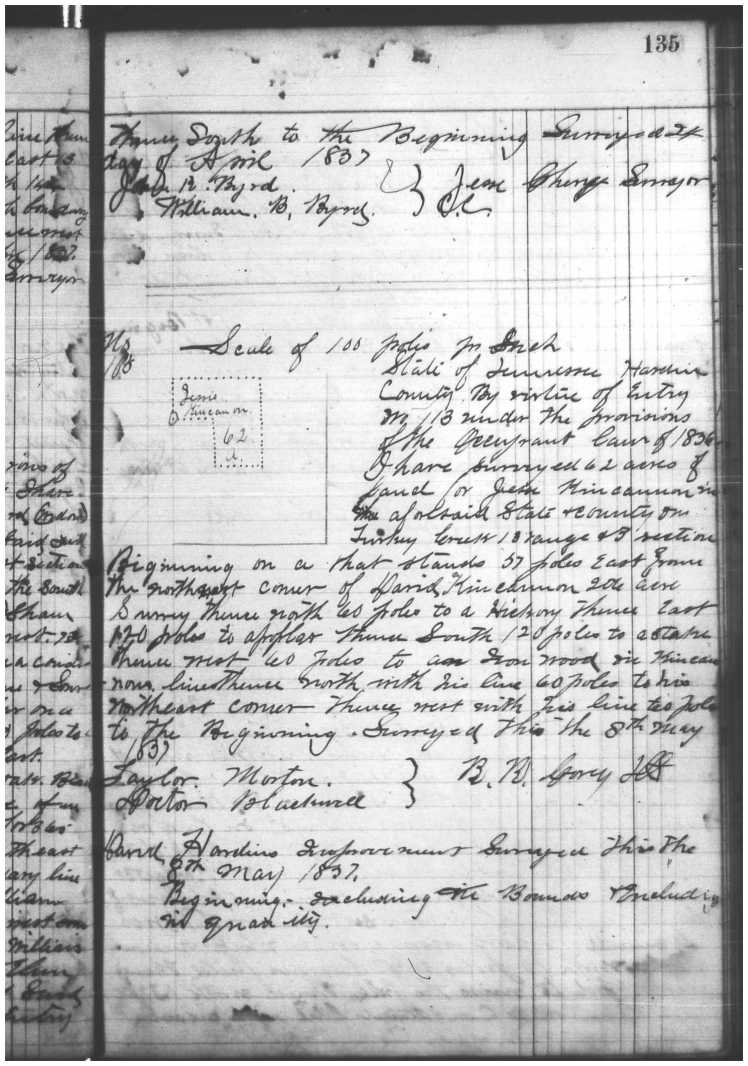 Byrd, Lovey Cherry, 24 April 1837, Hardin Co. Land Entry Bk. 2, p135