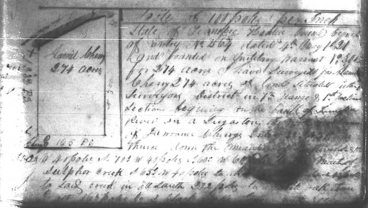 Cherry, Daniel, 274 Acre Survey, Hardin County Entry Bk.1 Feb. 1820-June 1835, pp. 191 copy