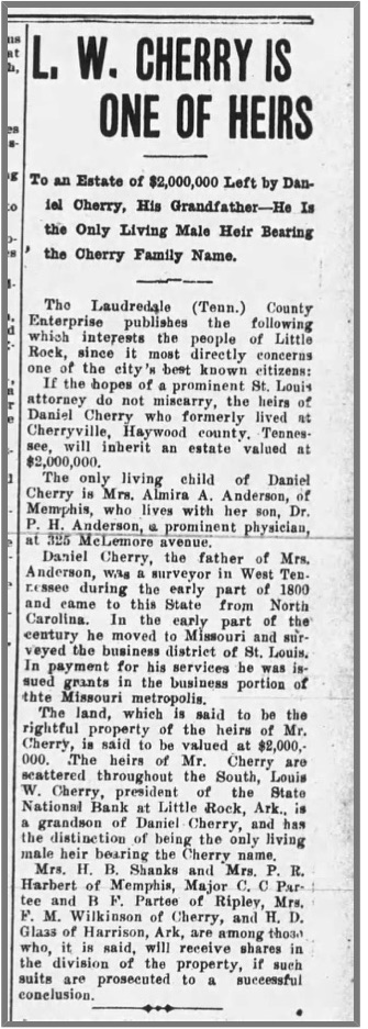 Cherry, Daniel, AR Democrat, 15 July 1907