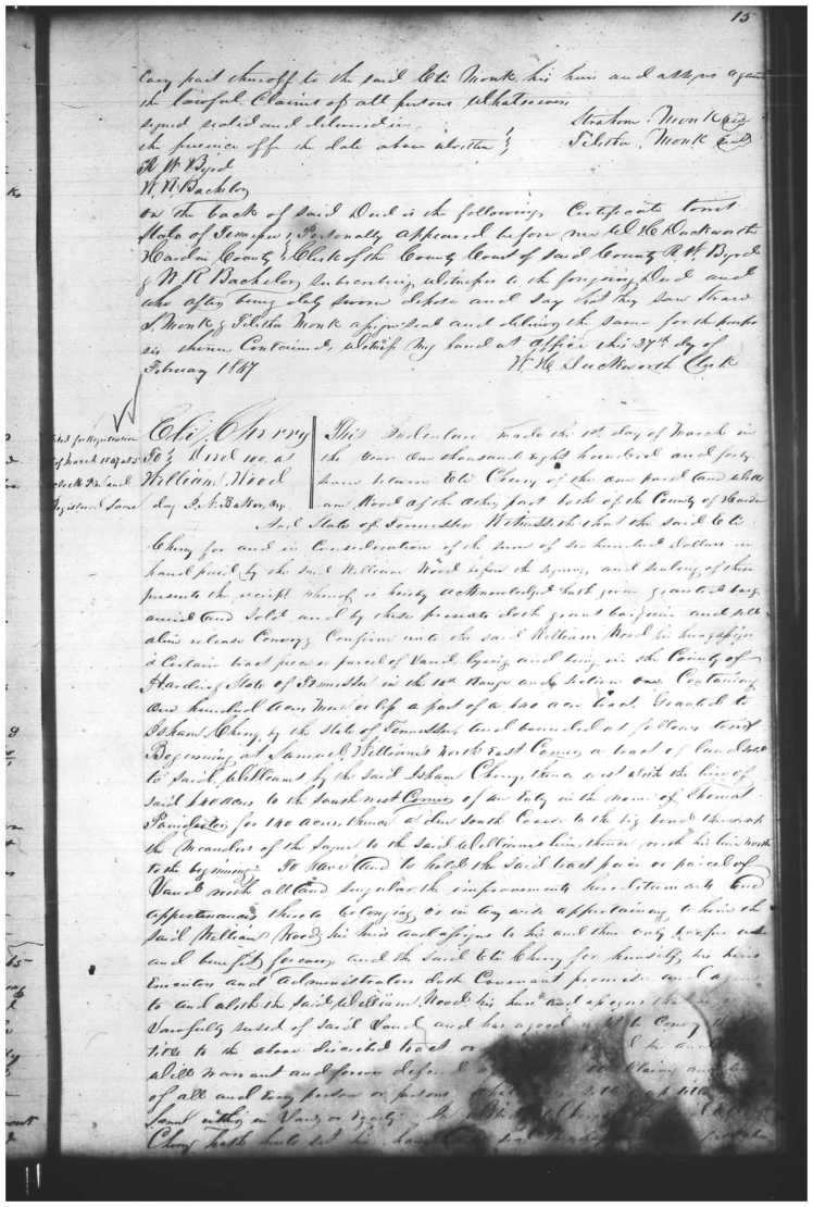 Monk, Strachan and Talitha, 27 Feb 1847, Hardin TN DB H, 15