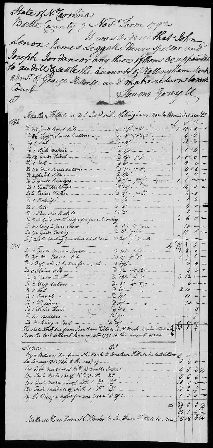 Nottingham Monk's Account Orphans of George Kittrell 1792-4, file of Kittrell, George