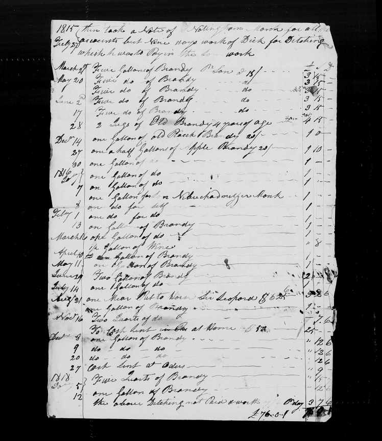 Monk, Nottingham Account Unidentified Store 1815