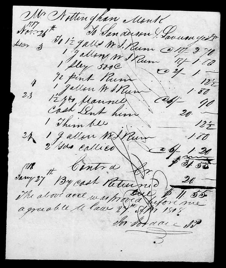 Monk, Nottingham Account with Sanderson and Lavergnes