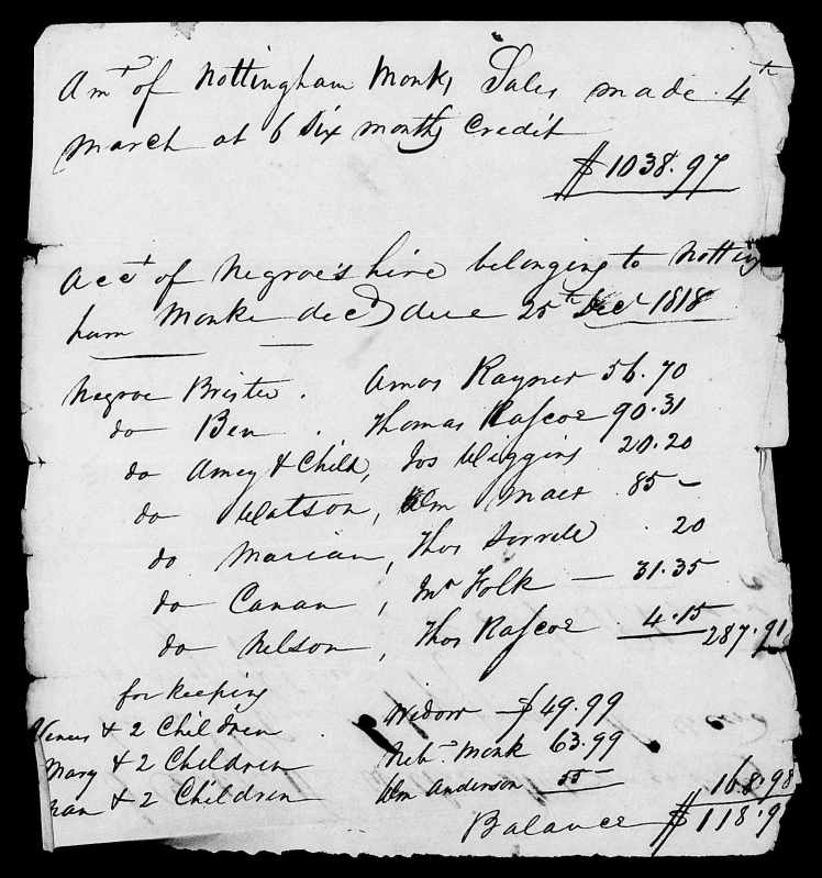 Monk, Nottingham Hire of Negroes 1818