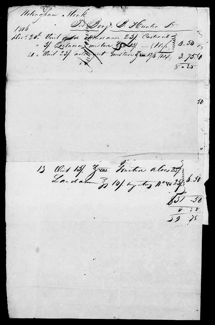Monk, Nottingham Receipt to Dr. Hunter