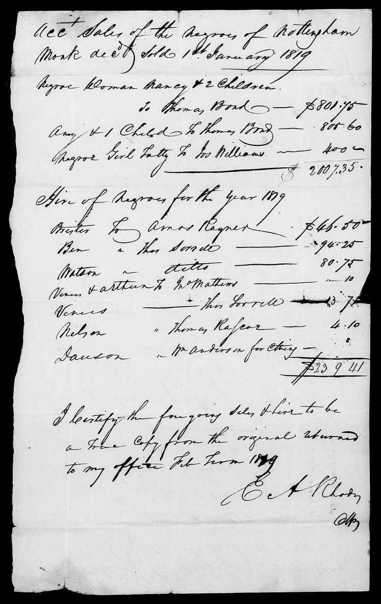 Monk, Nottingham Sale of Negroes 1819 (2)