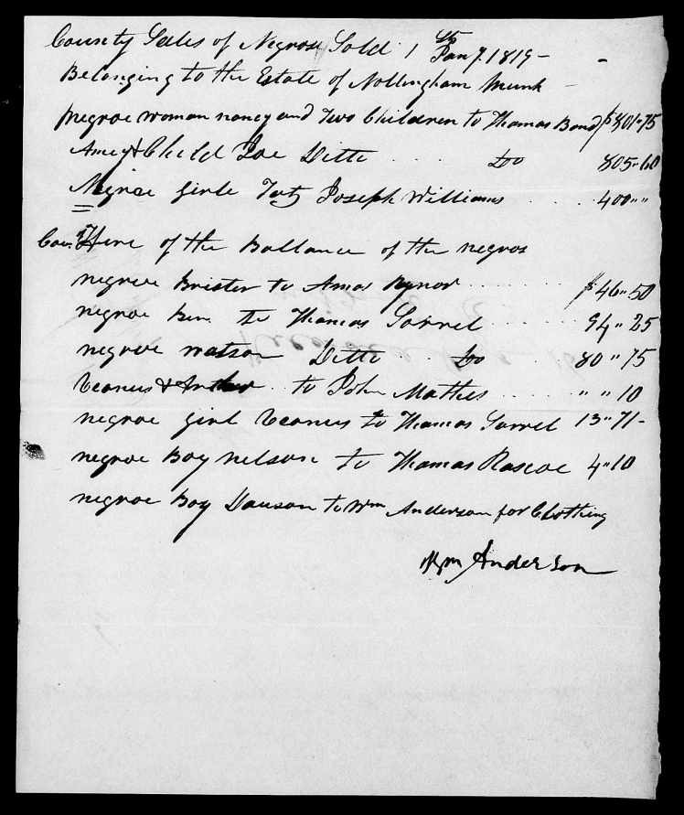 Monk, Nottingham Sale of Negroes 1819