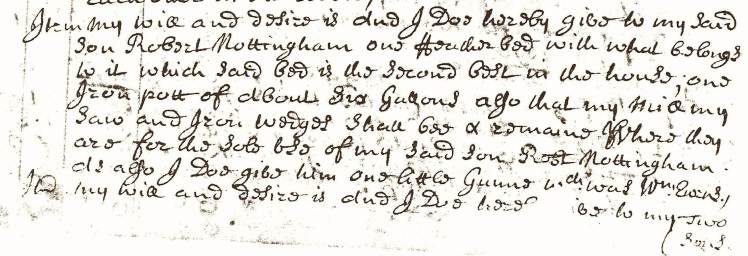 Nottingham, Richard, Will, Northampton Co., VA, Orders and Wills 13, 1689-98, p. 210 (bottom)