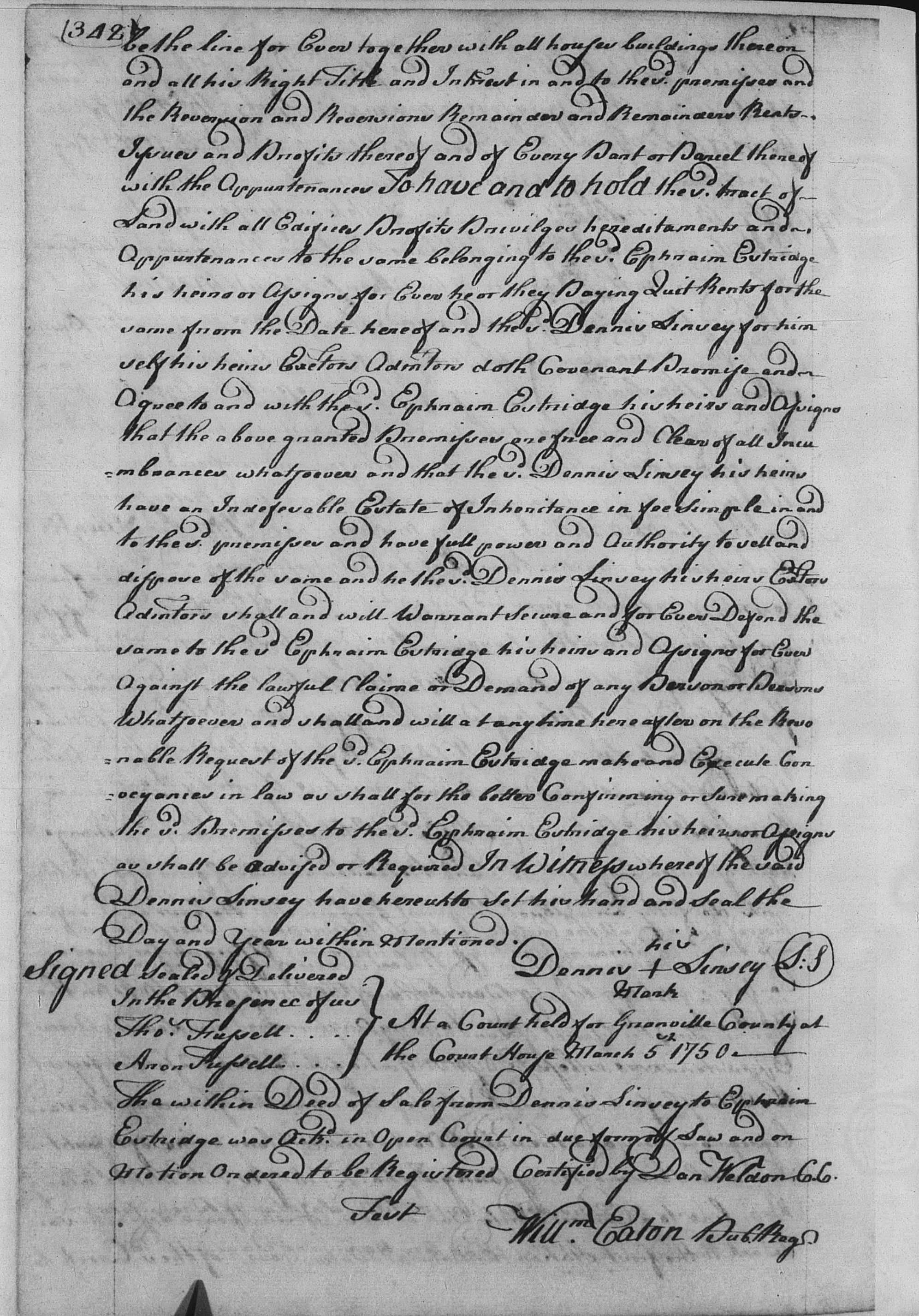 Lindsey to Estridge Granville 1751 A 342