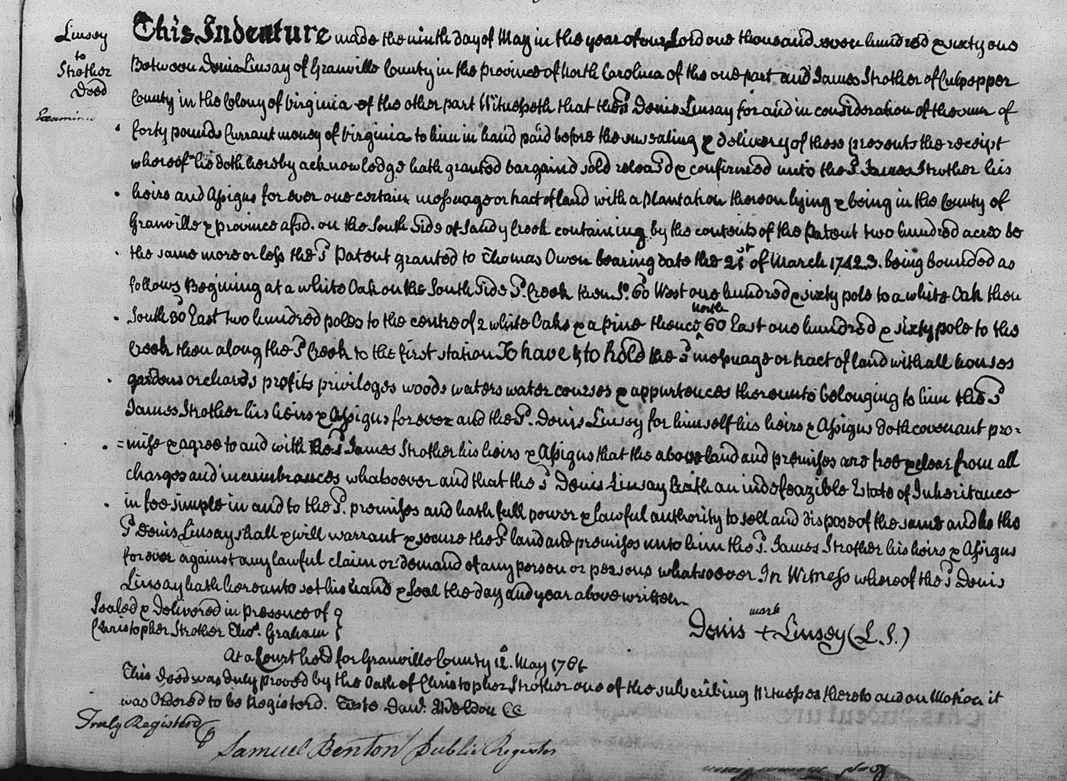 Lindsey to Strother Granville 1762 D 237 (2)