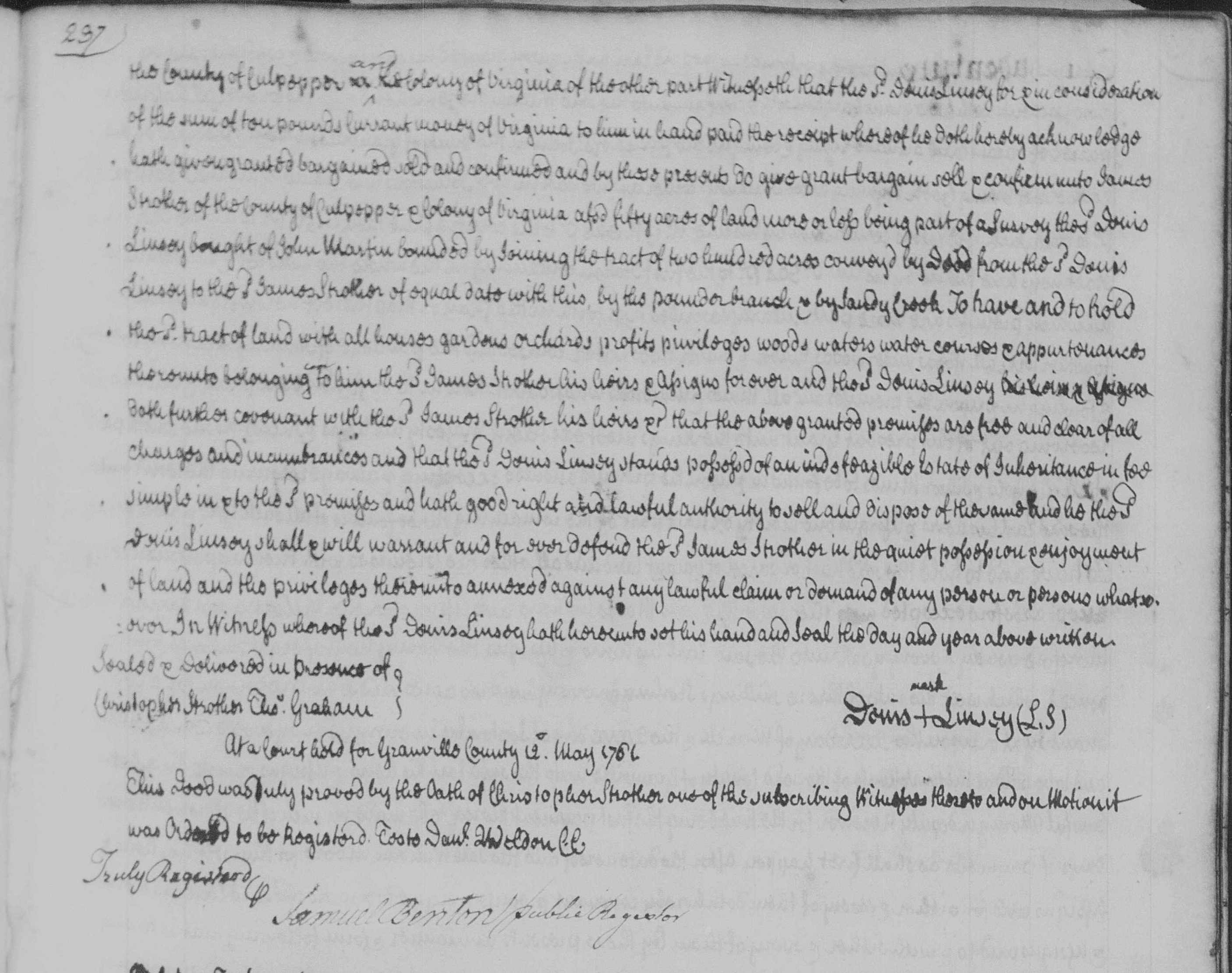 Lindsey to Strother Granville 1762 D 237