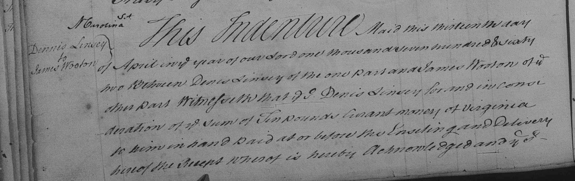 Lindsey to Wooton Granville 1762 F 258