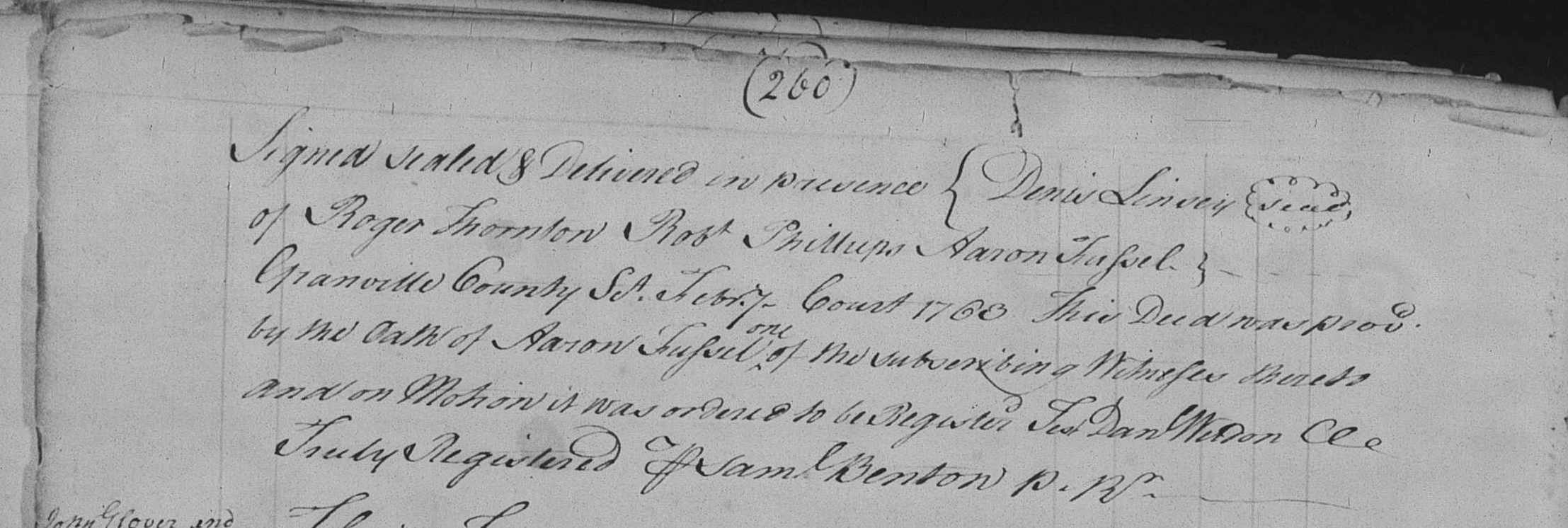 Lindsey to Wooton Granville 1762 F 260