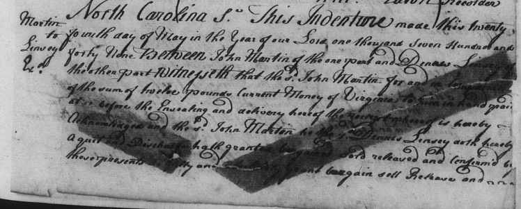 Martin to Lindsey 1749 Granville A 87