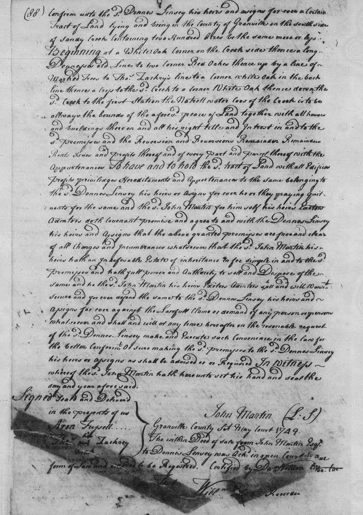 Martin to Lindsey 1749 Granville A 88