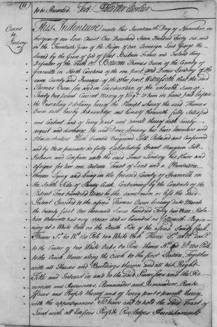 Owen to Lindsey, 1746, Granville A, 11