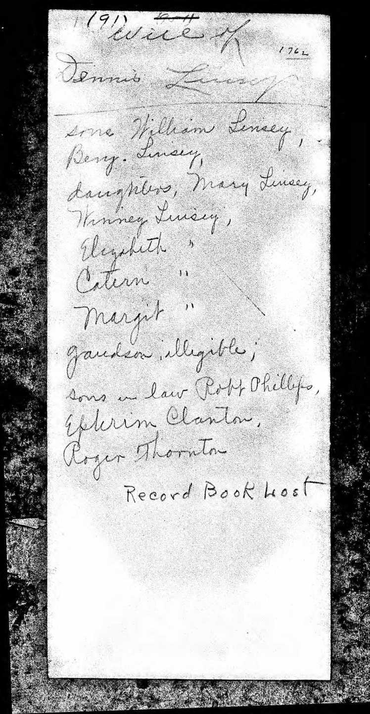 Dennis Lindsey Granville Unrecorded Wills