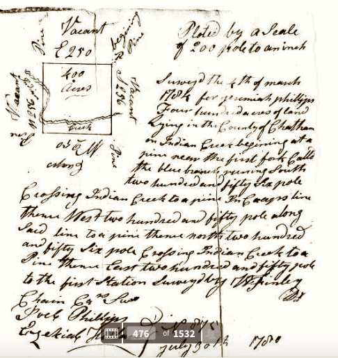 Jeremiah Phillips, Plat for 400 Acres, Chatham Co. NC, 4 March 1784