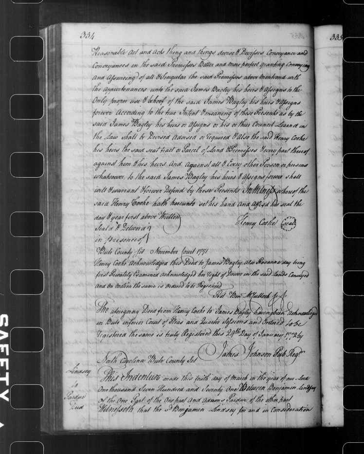 Lindsey, Benjamin, Warren Co NC DB 3, 334