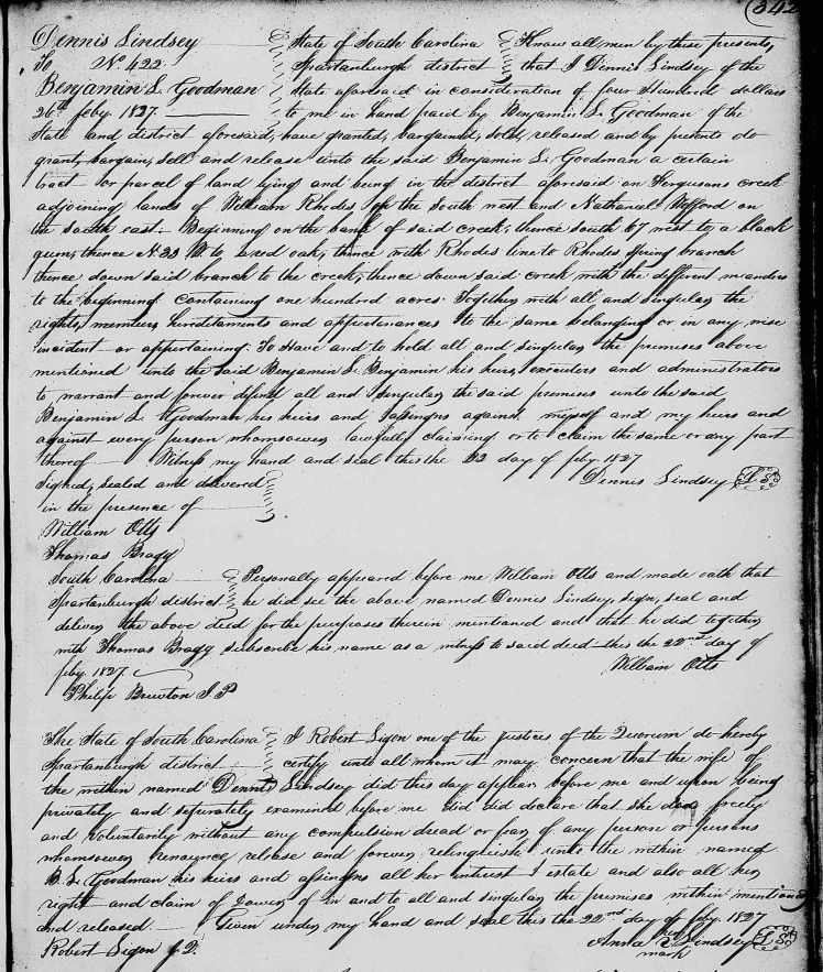 Dennis Lindsey to Benjamin Goodman, Spbg Co SC DB T, 342