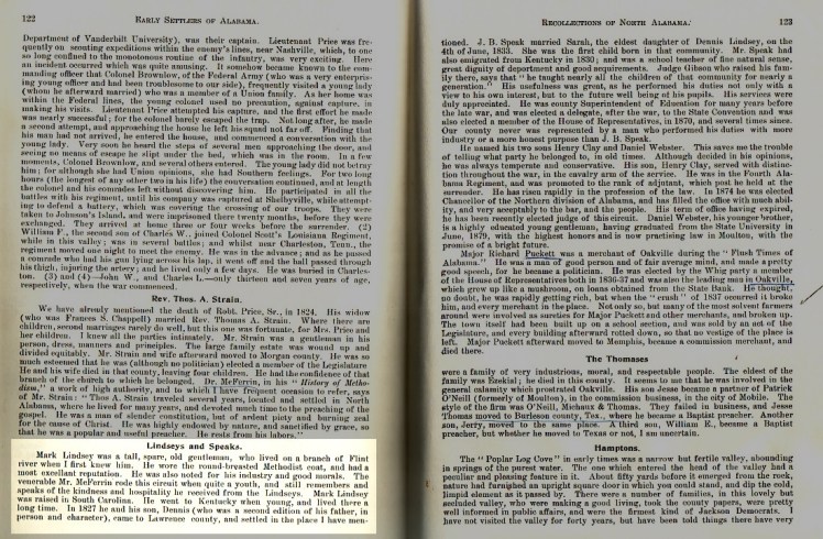 Lindsey, Mark Biography, James Edmond Saunders, Early Settlers of Alabama (New Orleans, 1899), pp. 122-3.