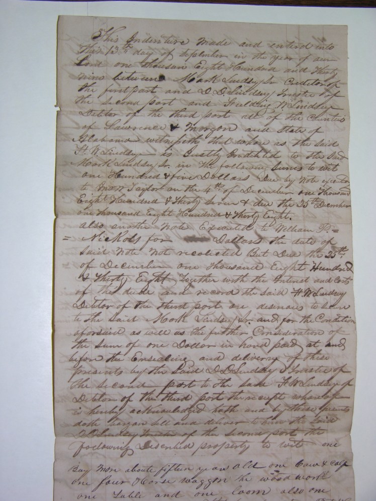 Mortgage, Mark Lindsey and David Dinsmore Lindsey, 1839 (1)