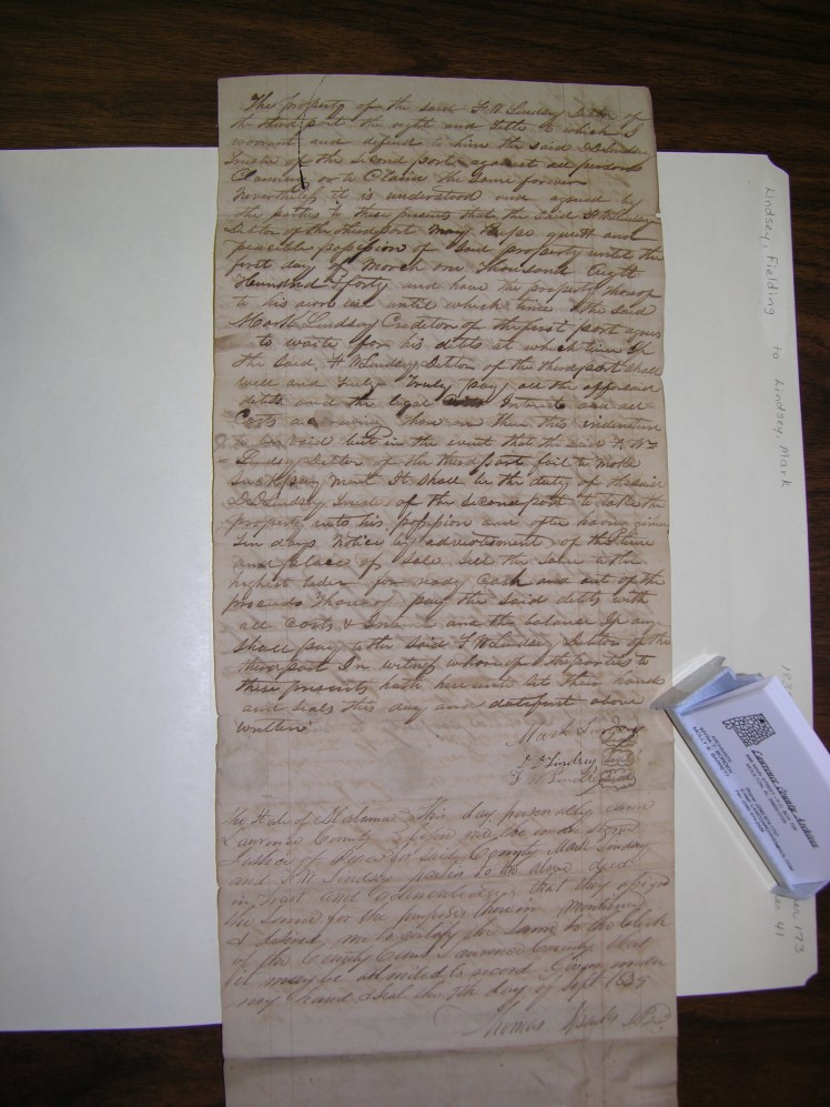 Mortgage, Mark Lindsey and David Dinsmore Lindsey, 1839 (2)