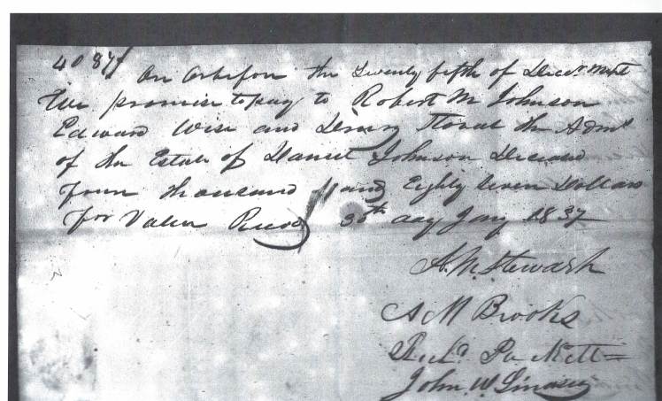 1837 Note, A.M. Brooks, Richard Puckett, John W. Lindsey