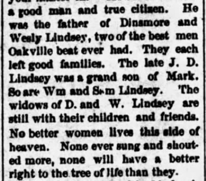 Mark Lindsey, Alabama Enquirer (Hartselle) (17 October 1889), p. 3, col. 4 (2)