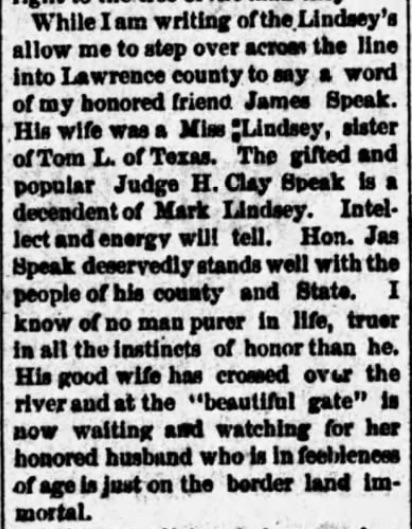 Mark Lindsey, Alabama Enquirer (Hartselle) (17 October 1889), p. 3, col. 4 (3)