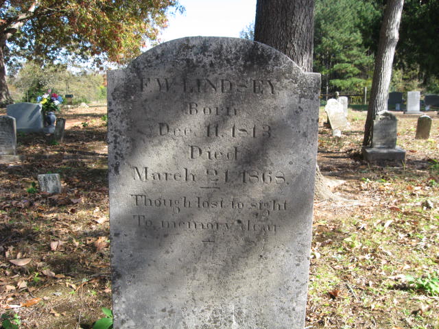 Lindsey, Fielding Wesley Tombstone, Lindsey Cem., near Speake, Lawrence Co., Alabama