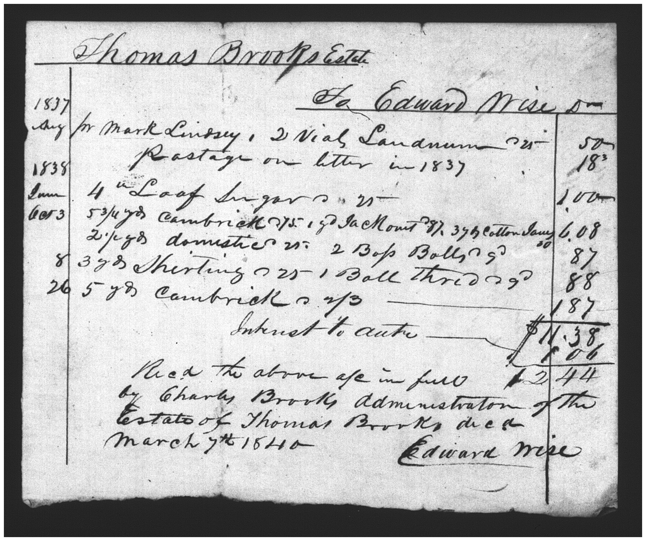 1838 Thomas Brooks estate p126