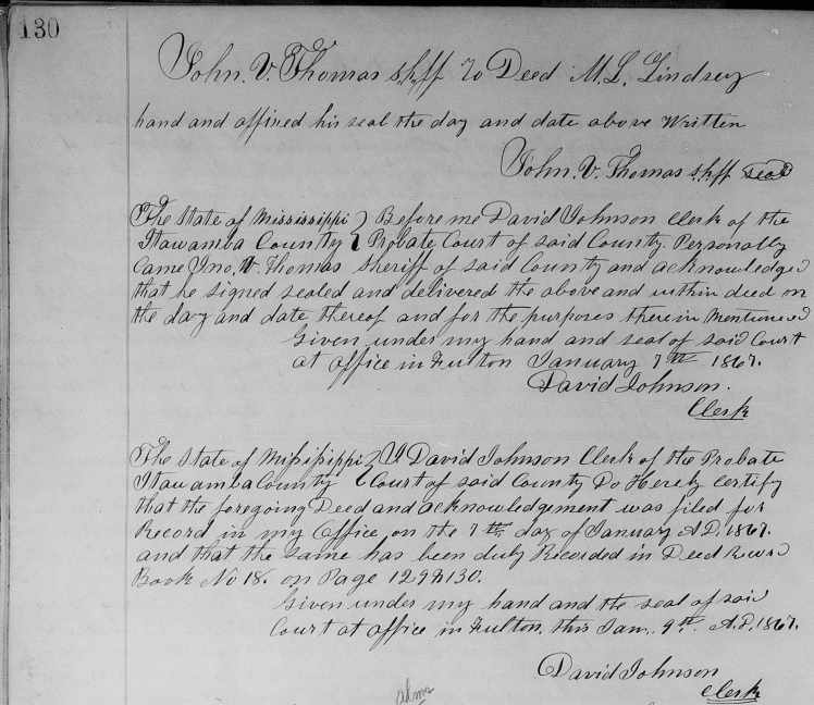 M.L. Lindsey from John V. Thomas, Itawamba DB 18, 130